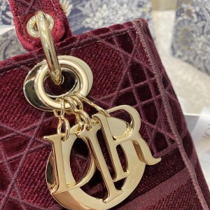 Christian Dior D-Lite Lady Dior Bag 24cm Velvet Embroidered Canvas Gold Hardware Fall/Winter 2020 Collection - Image 3