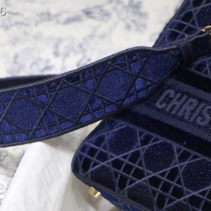 Christian Dior D-Lite Lady Dior Bag 24cm Velvet Embroidered Canvas Gold Hardware Fall/Winter 2020 Collection - Image 3