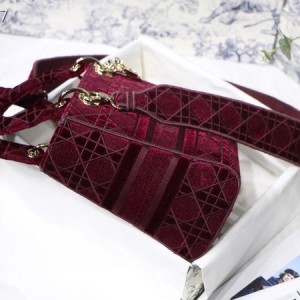 Christian Dior D-Lite Lady Dior Bag 24cm Velvet Embroidered Canvas Gold Hardware Fall/Winter 2020 Collection - Image 3
