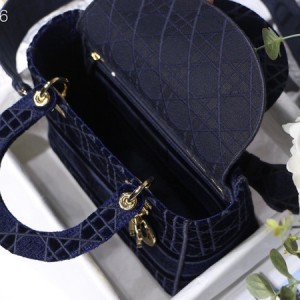 Christian Dior D-Lite Lady Dior Bag 24cm Velvet Embroidered Canvas Gold Hardware Fall/Winter 2020 Collection - Image 6