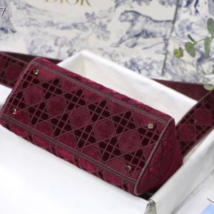 Christian Dior D-Lite Lady Dior Bag 24cm Velvet Embroidered Canvas Gold Hardware Fall/Winter 2020 Collection - Image 6