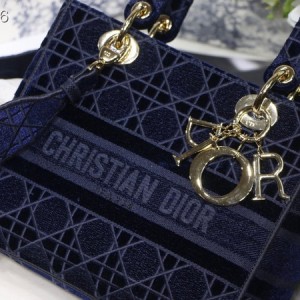Christian Dior D-Lite Lady Dior Bag 24cm Velvet Embroidered Canvas Gold Hardware Fall/Winter 2020 Collection - Image 7