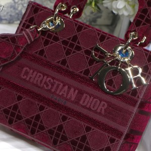 Christian Dior D-Lite Lady Dior Bag 24cm Velvet Embroidered Canvas Gold Hardware Fall/Winter 2020 Collection - Image 7
