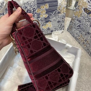 Christian Dior D-Lite Lady Dior Bag 24cm Velvet Embroidered Canvas Gold Hardware Fall/Winter 2020 Collection - Image 8