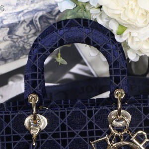Christian Dior D-Lite Lady Dior Bag 24cm Velvet Embroidered Canvas Gold Hardware Fall/Winter 2020 Collection - Image 8