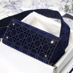 Christian Dior D-Lite Lady Dior Bag 24cm Velvet Embroidered Canvas Gold Hardware Fall/Winter 2020 Collection - Image 9