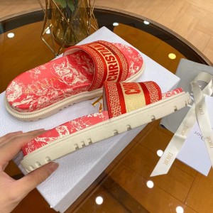 Christian Dior DWAY Toile de Jouy Reverse Embroidered Slide Sandals Calfskin Leather Spring/Summer 2021 Collection - Image 5