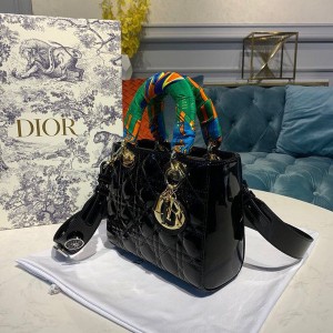 Christian Dior Lady Dior Bag 20cm Gold Hardware Patent Leather Spring/Summer 2020 Collection - Image 3