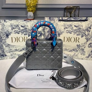 Christian Dior Lady Dior Bag 20cm Silver Hardware with Embellished Bag Strap Lambskin Leather Spring/Summer 2020 Collection - Image 3