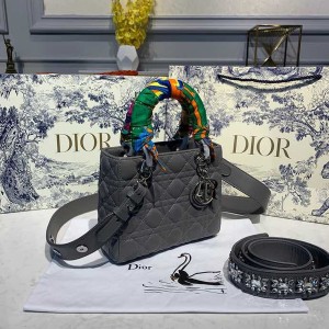 Christian Dior Lady Dior Bag 20cm Silver Hardware with Embellished Bag Strap Lambskin Leather Spring/Summer 2020 Collection - Image 3