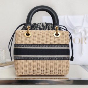 Christian Dior Lady Dior Bag 24cm M0565 Blue Dior Oblique Jacquard Embroidery Canvas Fall/Winter 2022 Collection - Image 3