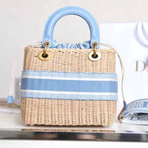 Christian Dior Lady Dior Bag 24cm M0565 Light Blue Dior Oblique Jacquard Embroidery Canvas Fall/Winter 2022 Collection - Image 3