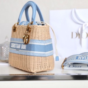 Christian Dior Lady Dior Bag 24cm M0565 Light Blue Dior Oblique Jacquard Embroidery Canvas Fall/Winter 2022 Collection - Image 4