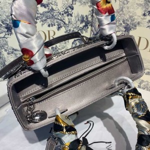 Christian Dior Lady Dior Bag 24cm Silver Hardware Bead Embroidered Satin/Lambskin Leather Spring/Summer 2020 Collection - Image 8