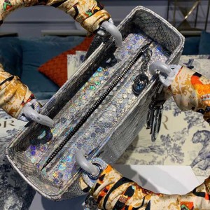 Christian Dior Lady Dior Bag 24cm Silver Hardware Python Skin Spring/Summer 2020 Collection - Image 8