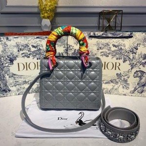 Christian Dior Lady Dior Bag 24cm Silver Hardware with Embellished Bag Strap Lambskin Leather Spring/Summer 2020 Collection - Image 3