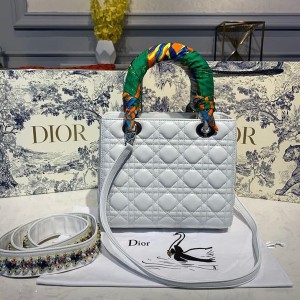 Christian Dior Lady Dior Bag 24cm Silver Hardware with Embellished Bag Strap Lambskin Leather Spring/Summer 2020 Collection - Image 3