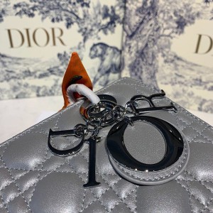 Christian Dior Lady Dior Bag 24cm Silver Hardware with Embellished Bag Strap Lambskin Leather Spring/Summer 2020 Collection - Image 6