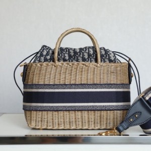Christian Dior Lady Dior Bag 28cm M0565 Blue Dior Oblique Jacquard Embroidery Canvas Fall/Winter 2022 Collection - Image 3