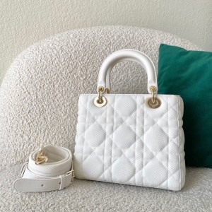 Christian Dior Lady Dior Bag Medium 24cm Gold Hardware Macrocannage Technical Fabric/Calfskin Leather Spring/Summer 2022 Collection - Image 5