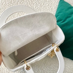 Christian Dior Lady Dior Bag Medium 24cm Gold Hardware Macrocannage Technical Fabric/Calfskin Leather Spring/Summer 2022 Collection - Image 8