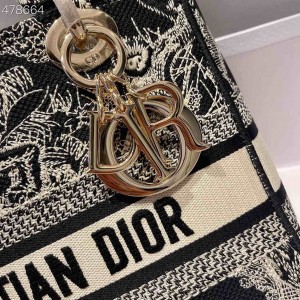 Christian Dior Lady Dior D-Lite Toile de Jouy Reverse 24cm with Gold Hardware Embroidery Canvas Spring/Summer 2021 Collection - Image 5