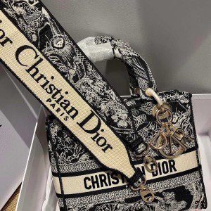 Christian Dior Lady Dior D-Lite Toile de Jouy Reverse 24cm with Gold Hardware Embroidery Canvas Spring/Summer 2021 Collection - Image 8