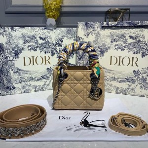 Christian Dior Mini Lady Dior Bag 18cm with Chain and Embellished Bag Strap Silver Hardware Lambskin Leather Spring/Summer 2020 Collection - Image 1