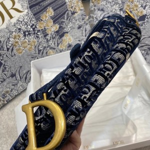 Christian Dior Saddle Bag 25cm Oblique Velvet Embroidered Canvas Gold Hardware Canvas Fall/Winter 2020 Collection - Image 4