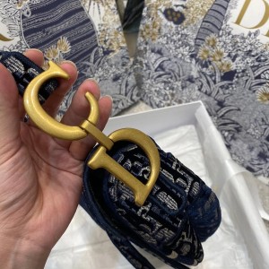 Christian Dior Saddle Bag 25cm Oblique Velvet Embroidered Canvas Gold Hardware Canvas Fall/Winter 2020 Collection - Image 6