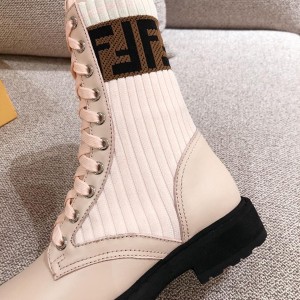 Fendi FF Logo Rockoko Chelsea Sock Combat Lace Up Ankle Boots Jacquard Stretch-Knit And Leather Calfskin Leather Fall/Winter 2019 Collection - Image 7