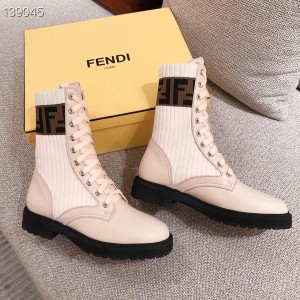 Fendi FF Logo Rockoko Chelsea Sock Combat Lace Up Ankle Boots Jacquard Stretch-Knit And Leather Calfskin Leather Fall/Winter 2019 Collection - Image 8