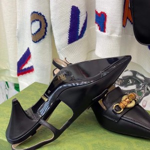 Gucci Bamboo Horsebit Slingback Pumps Calfskin Leather Fall/Winter 2021 Collection - Image 4