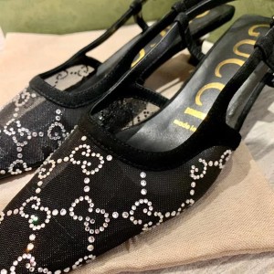Gucci Crystal Embellished Mesh Pumps Calfskin Leather Fall/Winter 2021 Collection - Image 6
