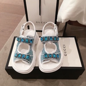 Gucci Crystal Open Track Velvet Velcro Sandals Spring/Summer 2020 Collection - Image 3