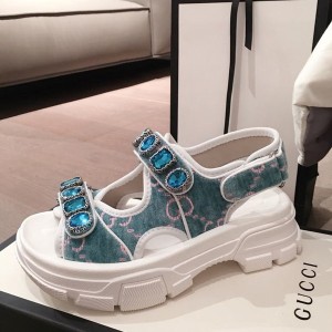 Gucci Crystal Open Track Velvet Velcro Sandals Spring/Summer 2020 Collection - Image 4
