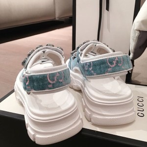 Gucci Crystal Open Track Velvet Velcro Sandals Spring/Summer 2020 Collection - Image 5