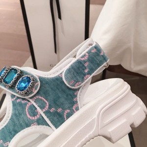 Gucci Crystal Open Track Velvet Velcro Sandals Spring/Summer 2020 Collection - Image 6