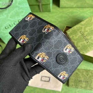 Gucci GG Tiger Bi-Fold Wallet 10cm ‎428726 Smooth Calfskin Leather Spring/Summer 2022 Collection - Image 4