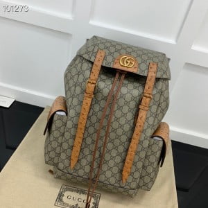 Gucci Ostrich Trim Backpack with Double G 40cm ‎‎710859 Calfskin Leather Fall/Winter 2022 Collection - Image 4