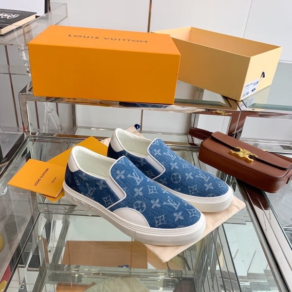 Louis Vuitton Trocadero Slide On Shoes Denim/Calfskin Leather Spring/Summer 2022 Collection Size *