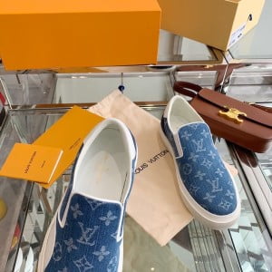 Louis Vuitton Trocadero Slide On Shoes Denim/Calfskin Leather Spring/Summer 2022 Collection - Image 3