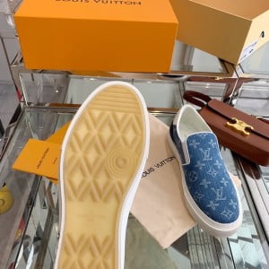 Louis Vuitton Trocadero Slide On Shoes Denim/Calfskin Leather Spring/Summer 2022 Collection - Image 4