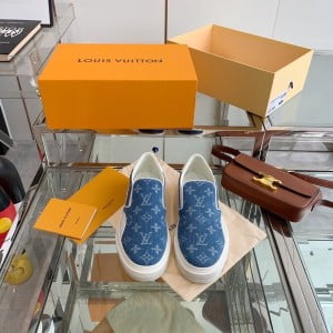 Louis Vuitton Trocadero Slide On Shoes Denim/Calfskin Leather Spring/Summer 2022 Collection - Image 5