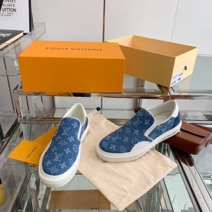 Louis Vuitton Trocadero Slide On Shoes Denim/Calfskin Leather Spring/Summer 2022 Collection - Image 6