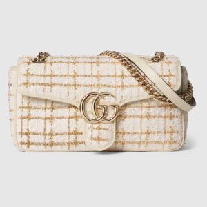 GG Marmont embroidered medium shoulder bag ivory tweed - Image 3