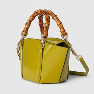 Mini bamboo top handle tote bag pistacchio green leather - Image 3