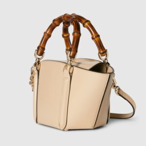 Mini bamboo top handle tote bag light beige leather - Image 3