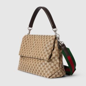 Medium GG crossbody bag with Web beige and dark brown canvas - Image 3
