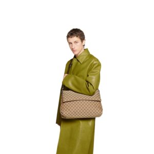 Medium GG crossbody bag with Web beige and dark brown canvas - Image 4